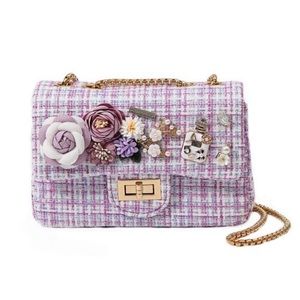 Cute Tweed Crossbody Purse w/ Sling Chain